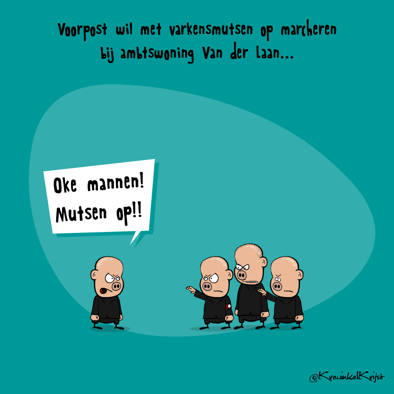 Voorpost-Protesteert-met-Varkensmuts-cartoon-KrewinkelKrijst